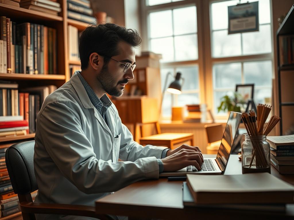 A close up shot of a researcher writing an article