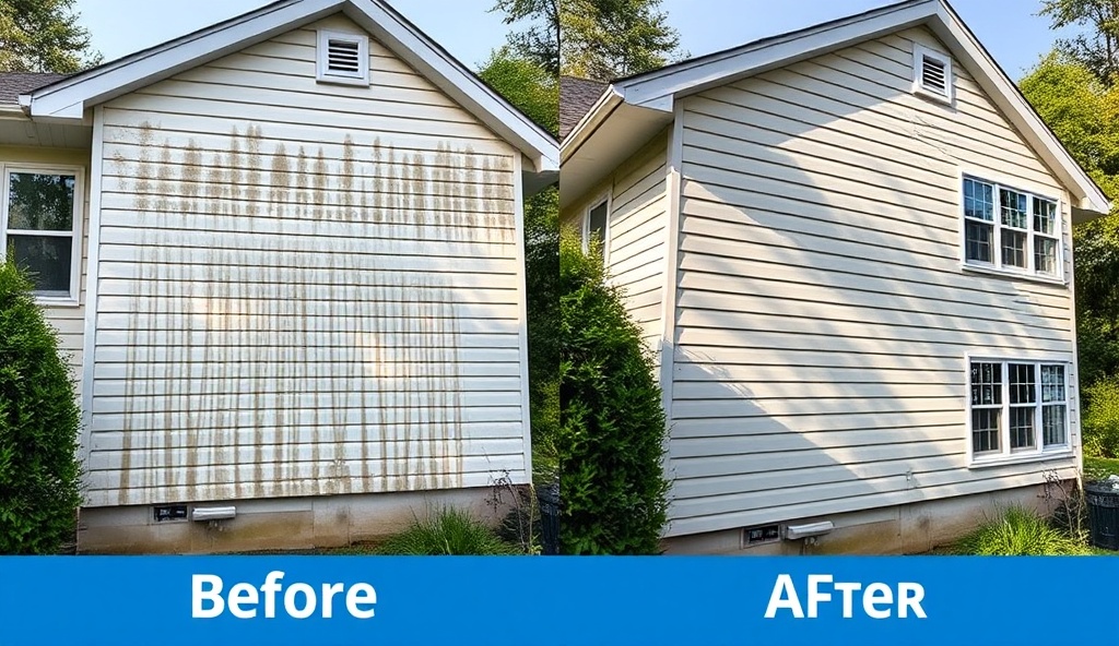 Home exterior before and after pressure washing