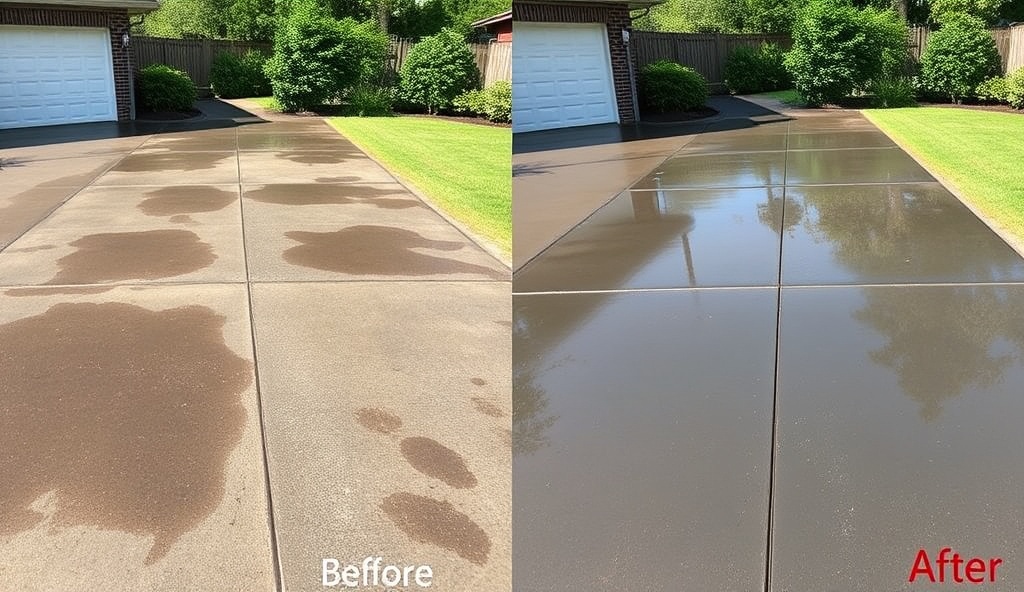 Driveway before and after pressure washing
