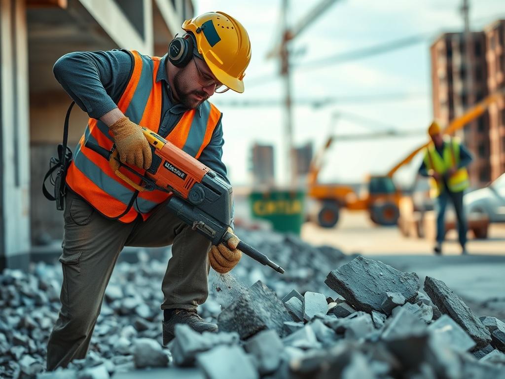 A hyper realistic close up shot of a professional demolition