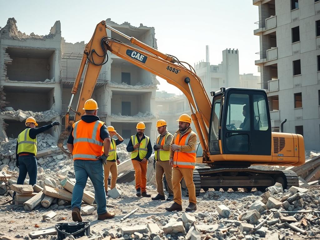 A close up shot of a demolition crew in safety
