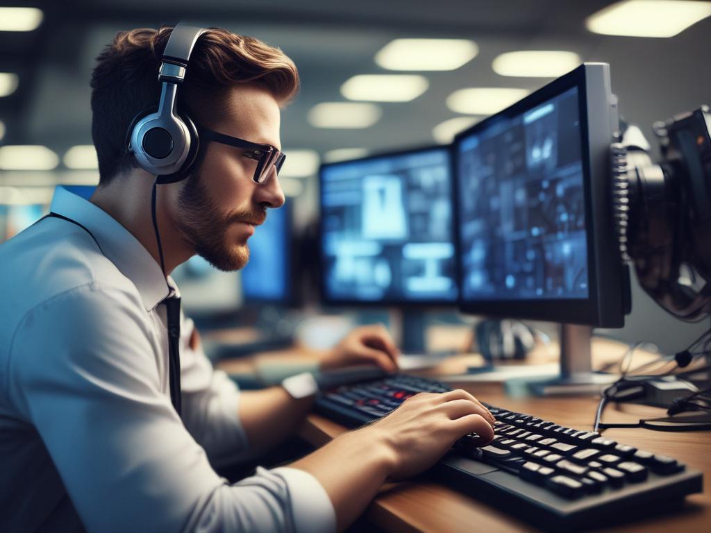 A close up shot of a professional IT technician focused