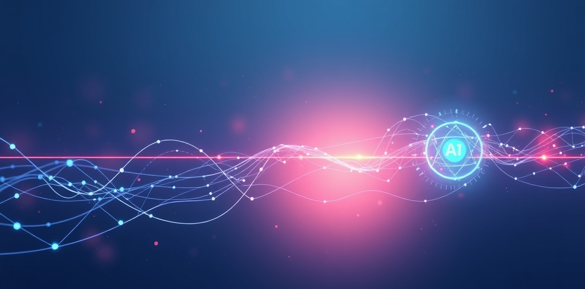 AI-powered commerce pipeline with flowing data and neural networks