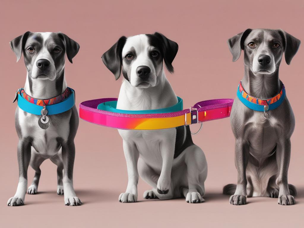 high-resolution image of decorative dog collars, minimalistic design, life-like presentation, vibrant colors, simple background
