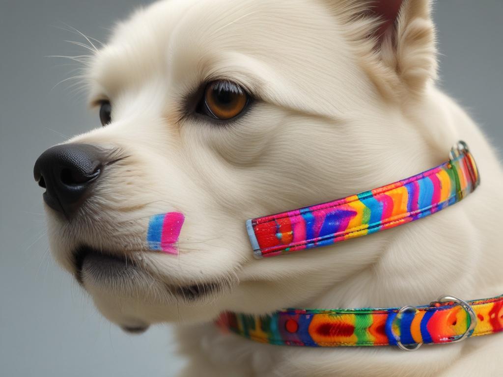 high-resolution realistic photo of decorative dog collar, minimalistic design, bright colors, focus on collar detail against a simple background.