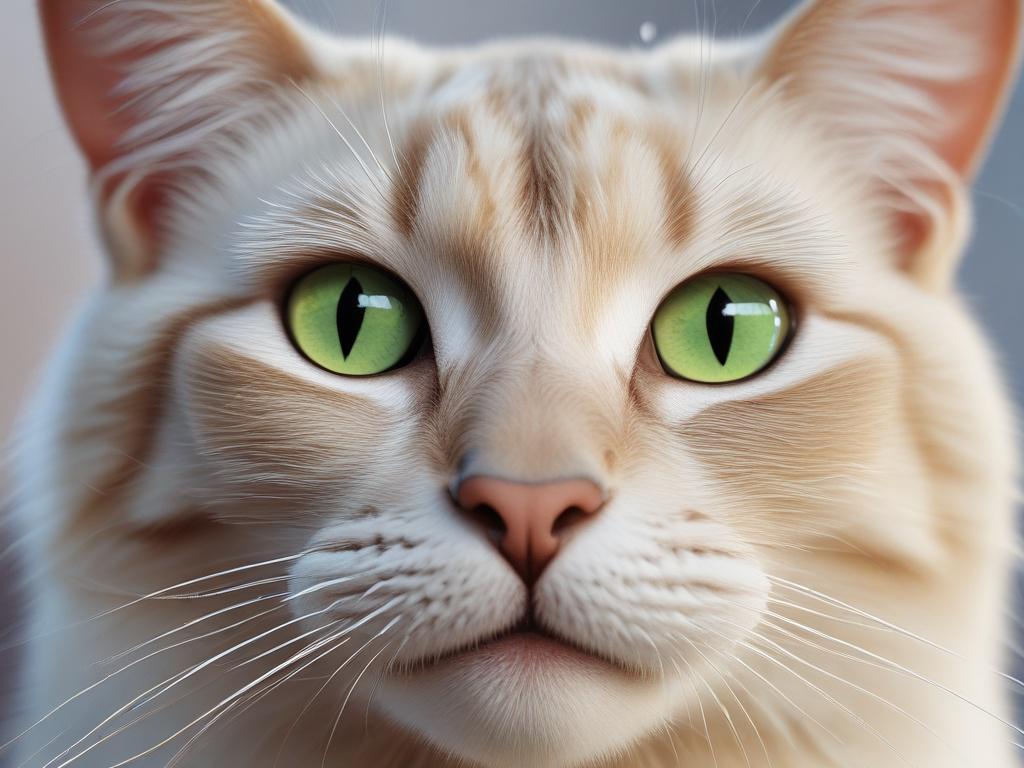 a smiling sweet cat, photorealistic, extreme detail, life-like, minimalistic with clean lines, bold vibrant colors, focus on the cat, soft background