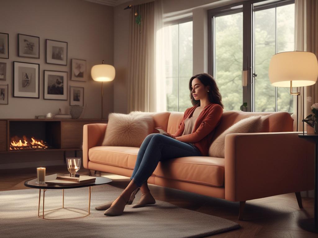 A warm and inviting woman in casual yet elegant attire,