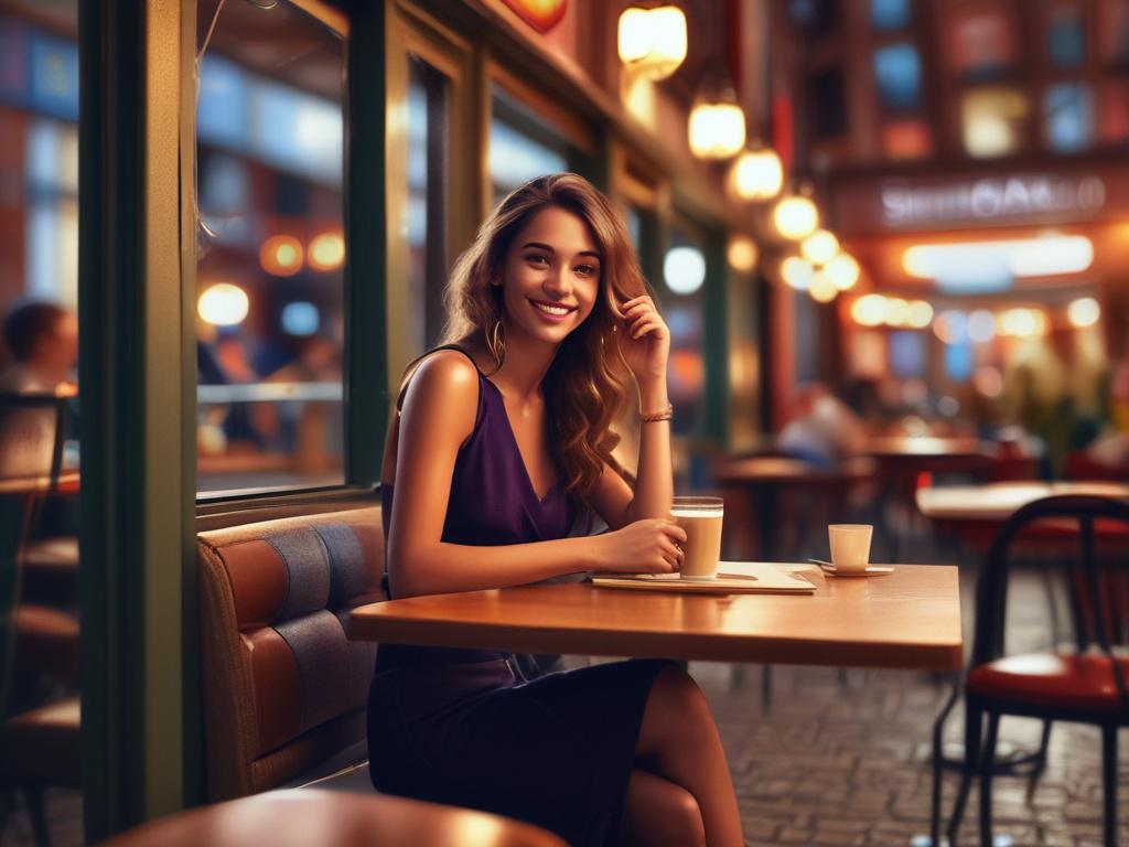 A stunning young woman with an inviting smile, dressed elegantly,