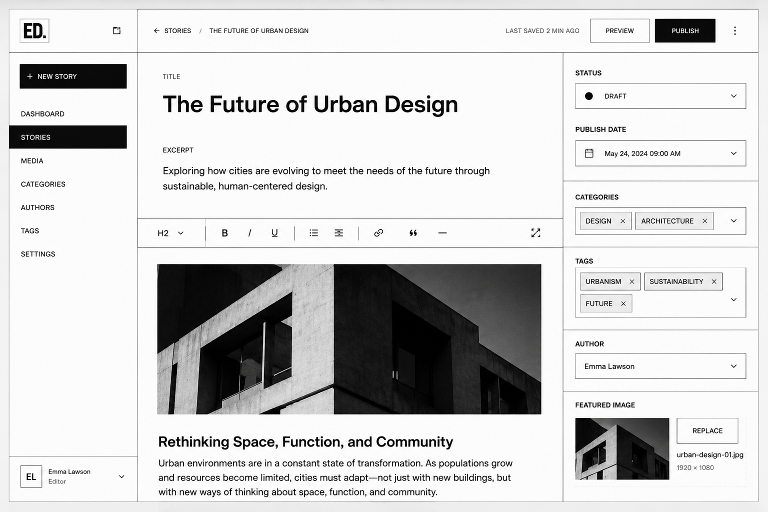 Editorial Platform Redesign - Content publishing interface