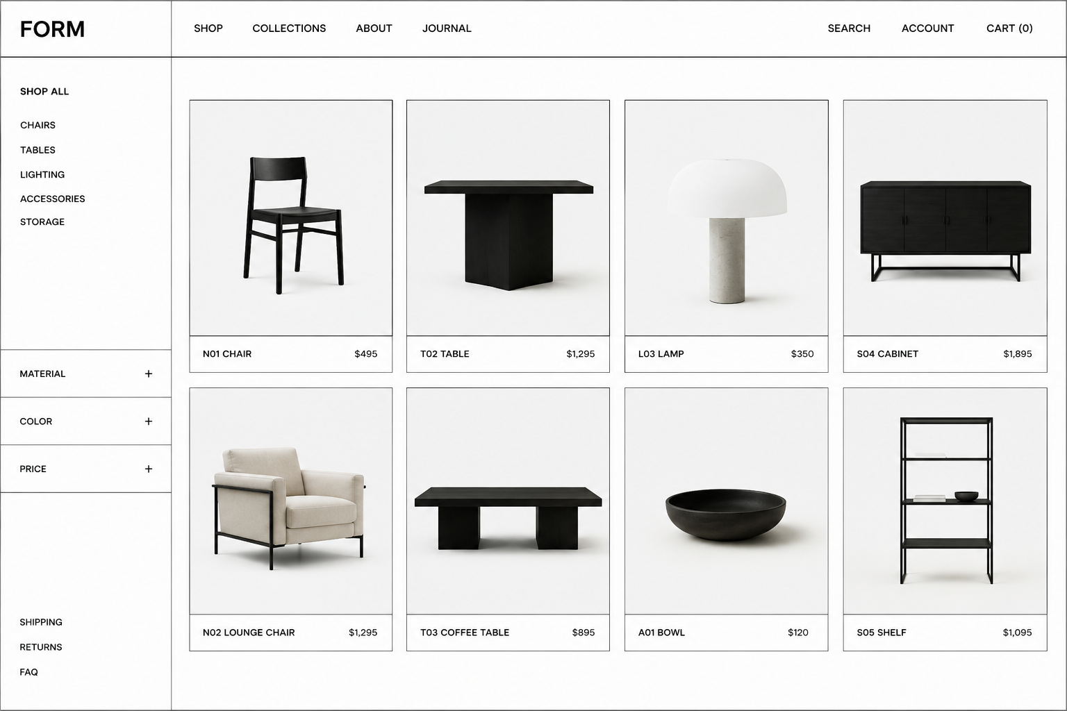 Minimal E-Commerce Experience - Product grid interface