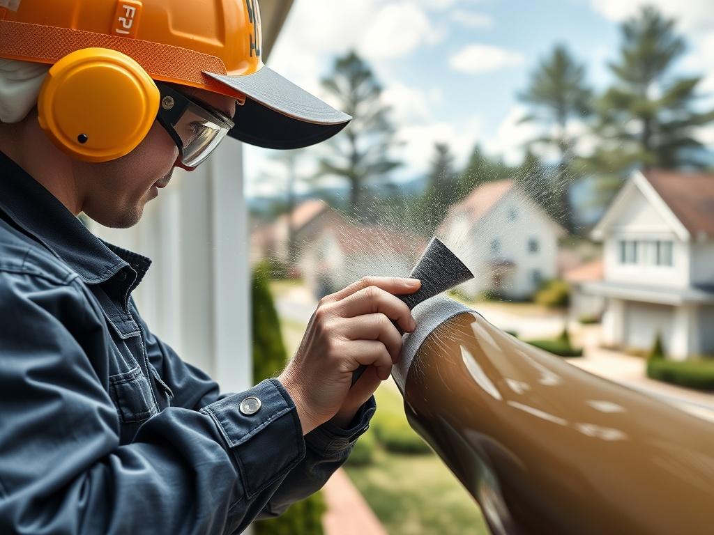 A hyper realistic close up shot of a technician applying