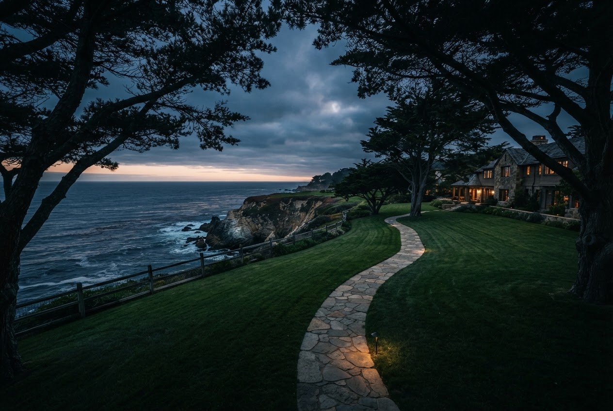 Bluff House — frame 1: bluff lawn sloping to the ocean