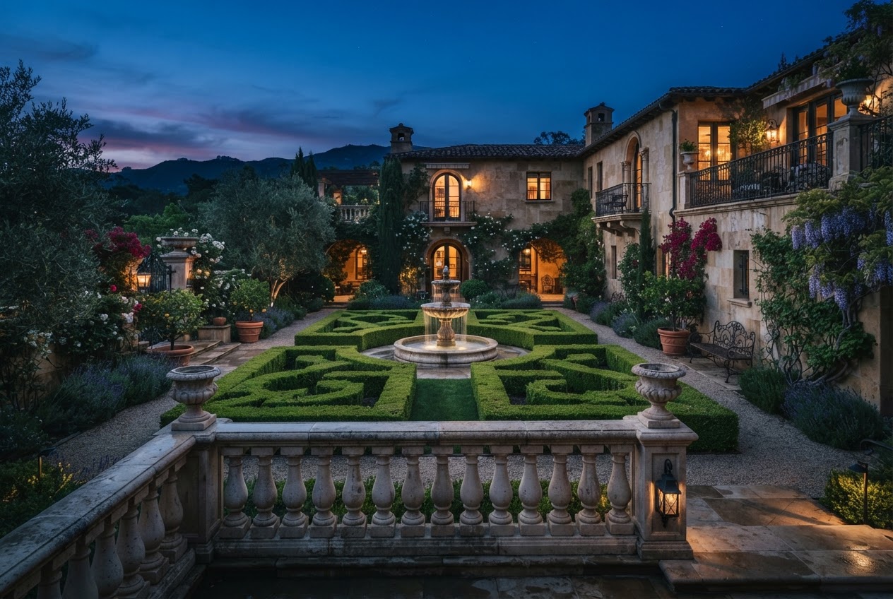The Olive Terrace — frame 3: garden courtyard