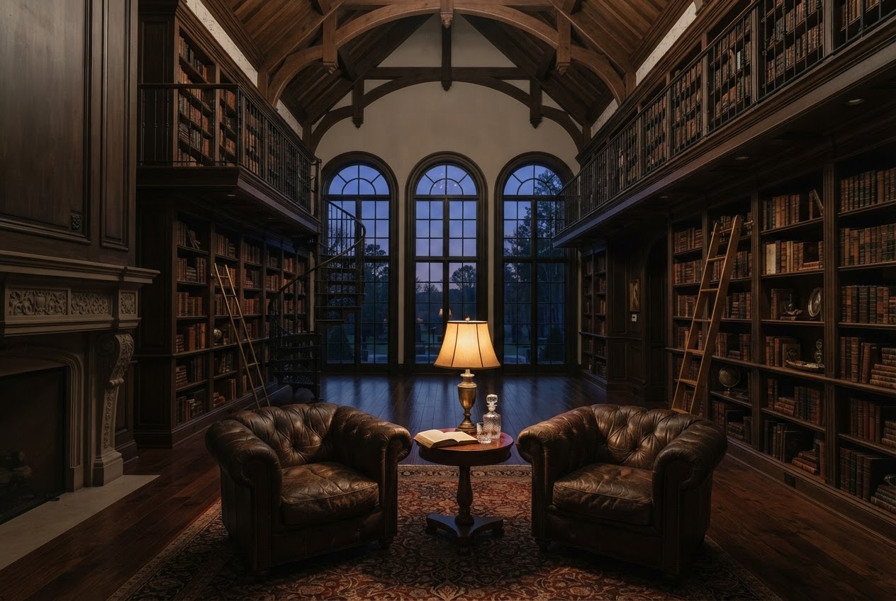Hacienda La Serena — frame 2: walnut library