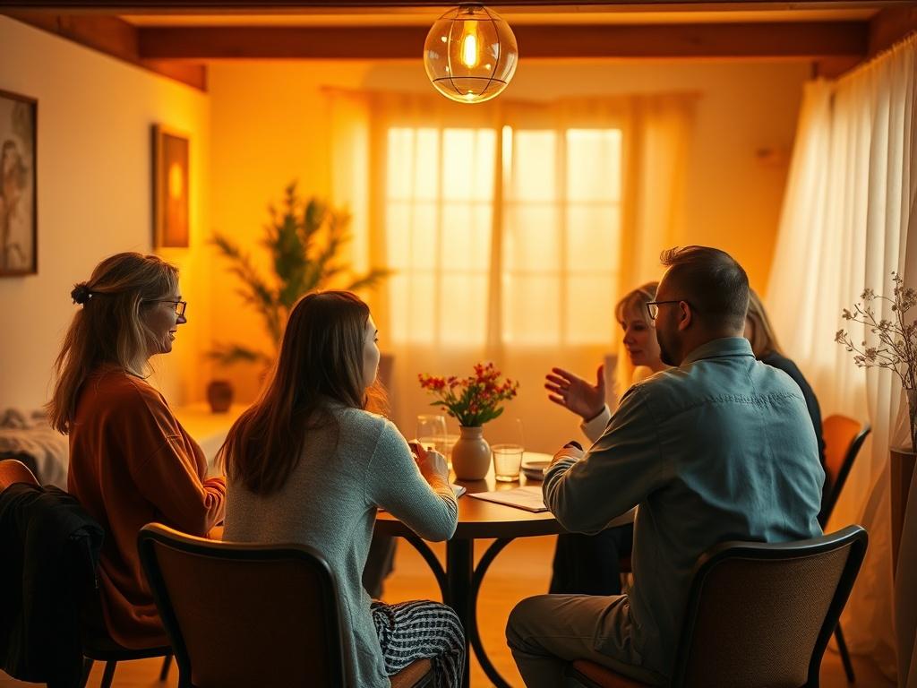 A cozy workshop setting with a small group of people