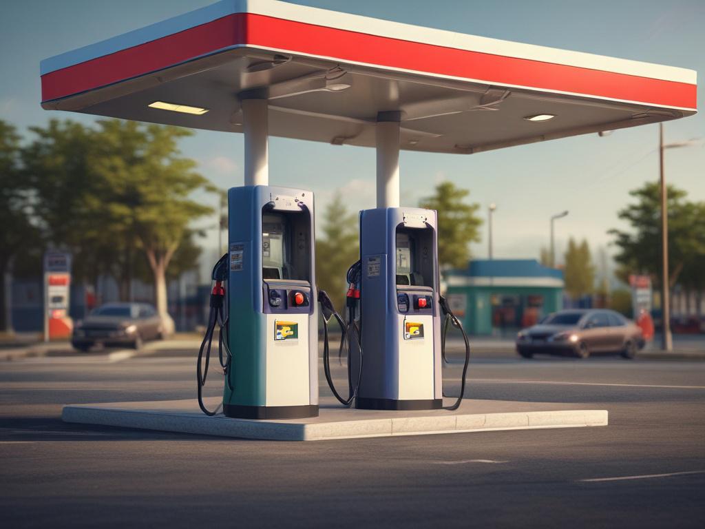high quality outdoor revenue unit, gas station background, realistic close