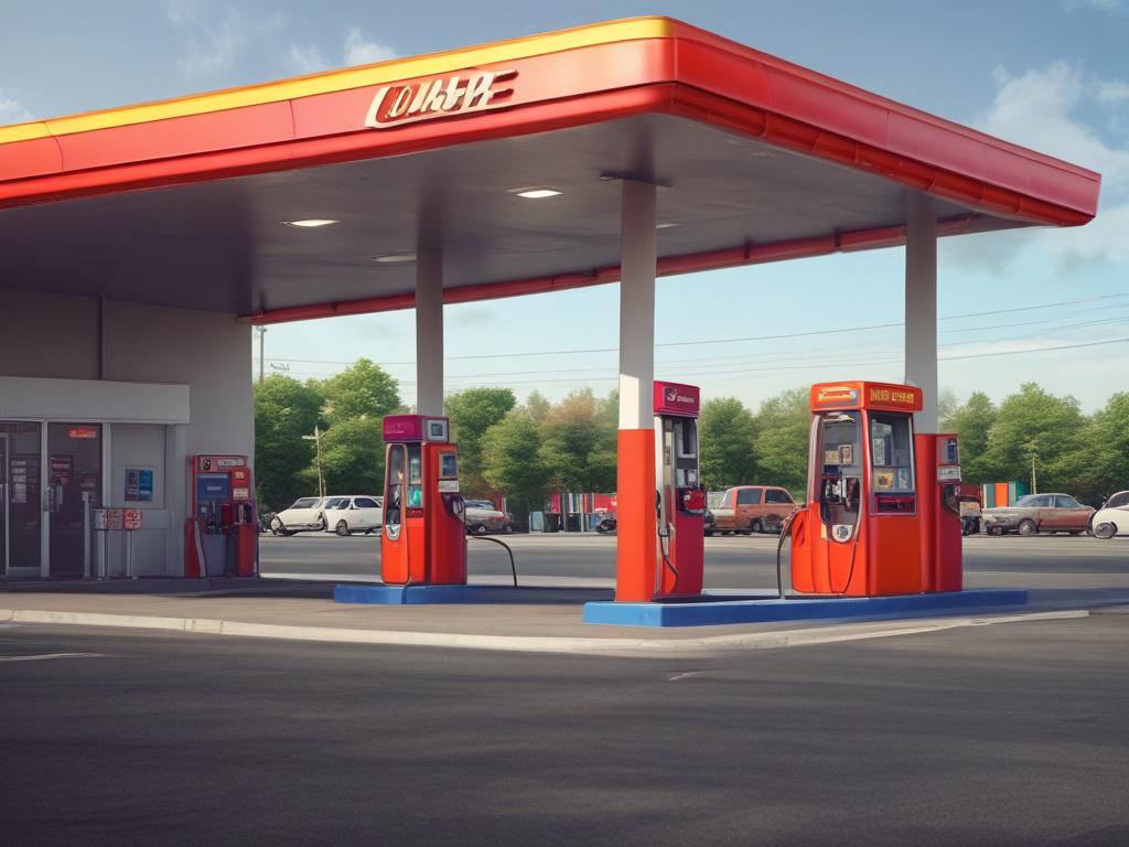 revenue sharing concept, gas station exterior, hyper realistic close up