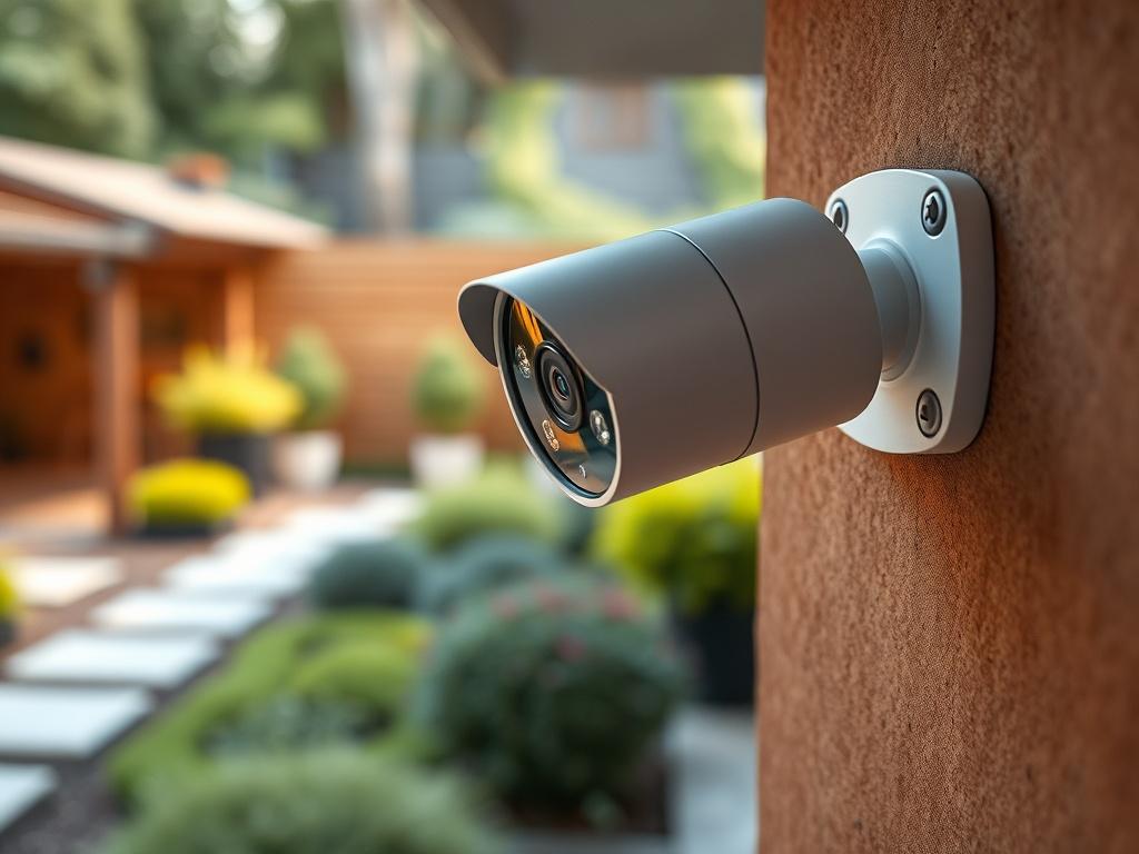 A close up of a modern smart security camera installed