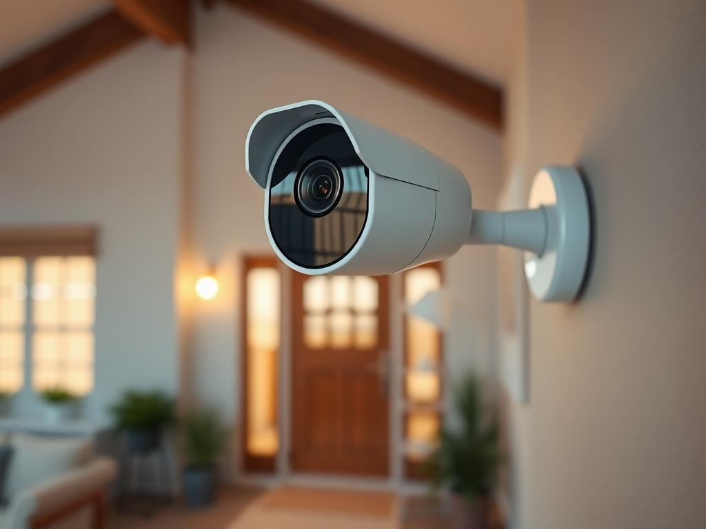 A hyper realistic close up shot of a smart security