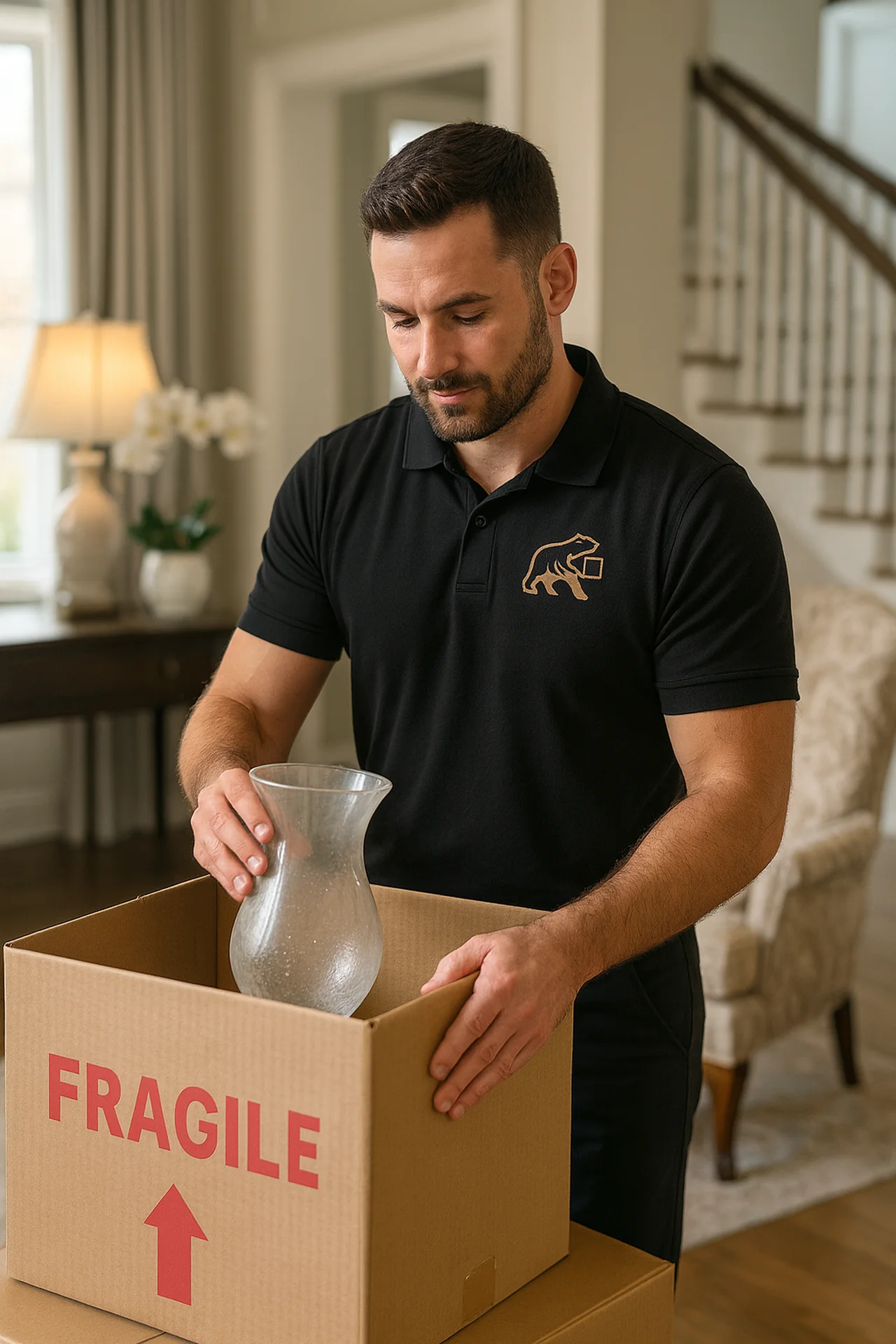 <code>Big Bear Moves removal expert packing household items into boxes for a house move in Oxfordshire</code>