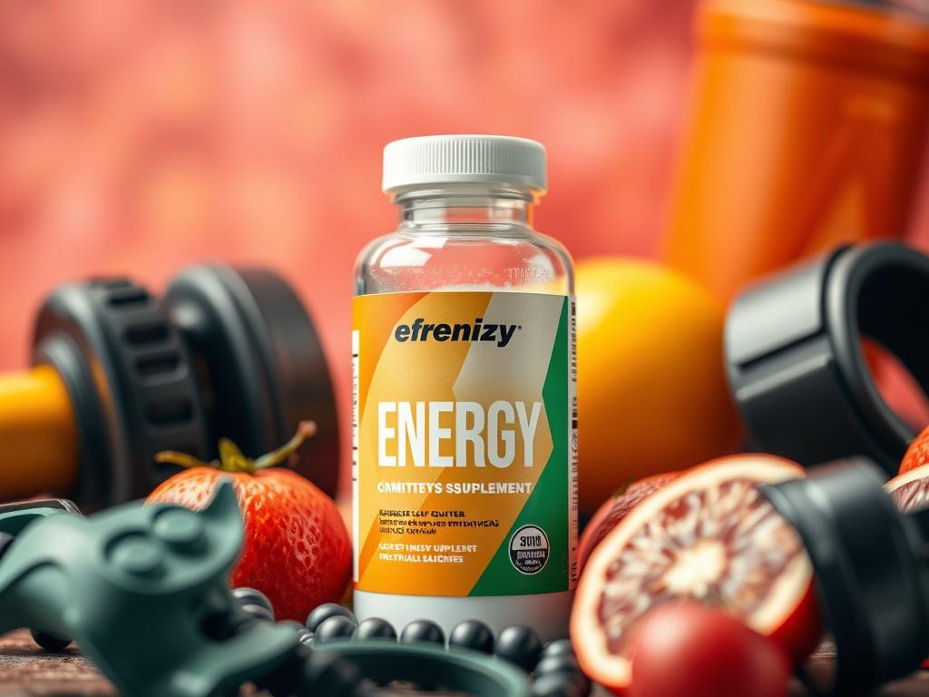 A close up shot of an energy supplement bottle, surrounded
