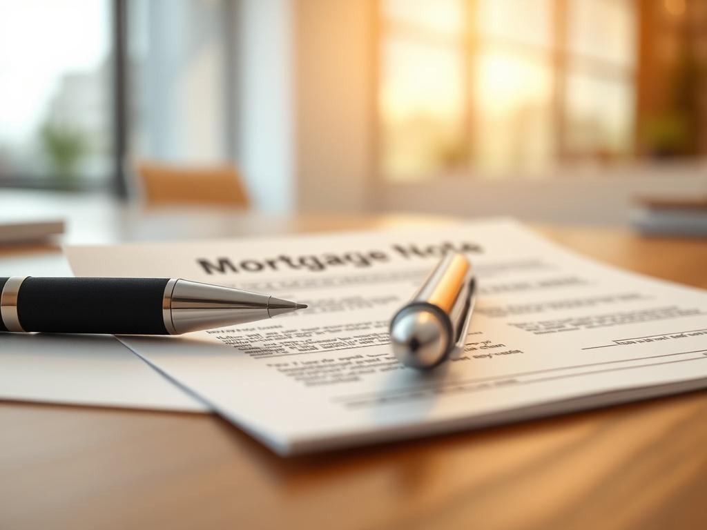 A hyper realistic close up shot of a mortgage note