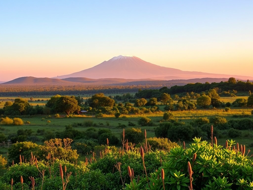 Lush green landscape of Nanyuki with Mount Kenya in distance