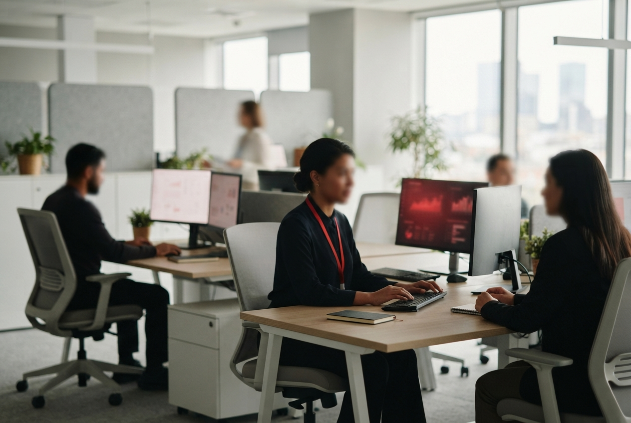 Sky Cinder moderation team at work in a bright modern operations office