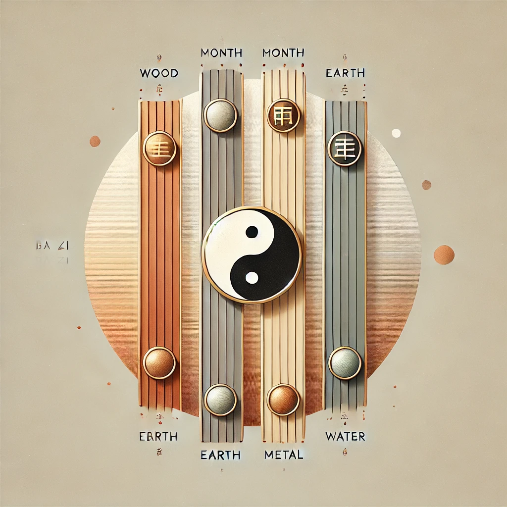 dall·e 2024-12-04 16.44.01 - a minimalist and elegant digital illustration of ba zi, the four pillars of destiny in chinese metaphysics. the design features four vertical columns .webp