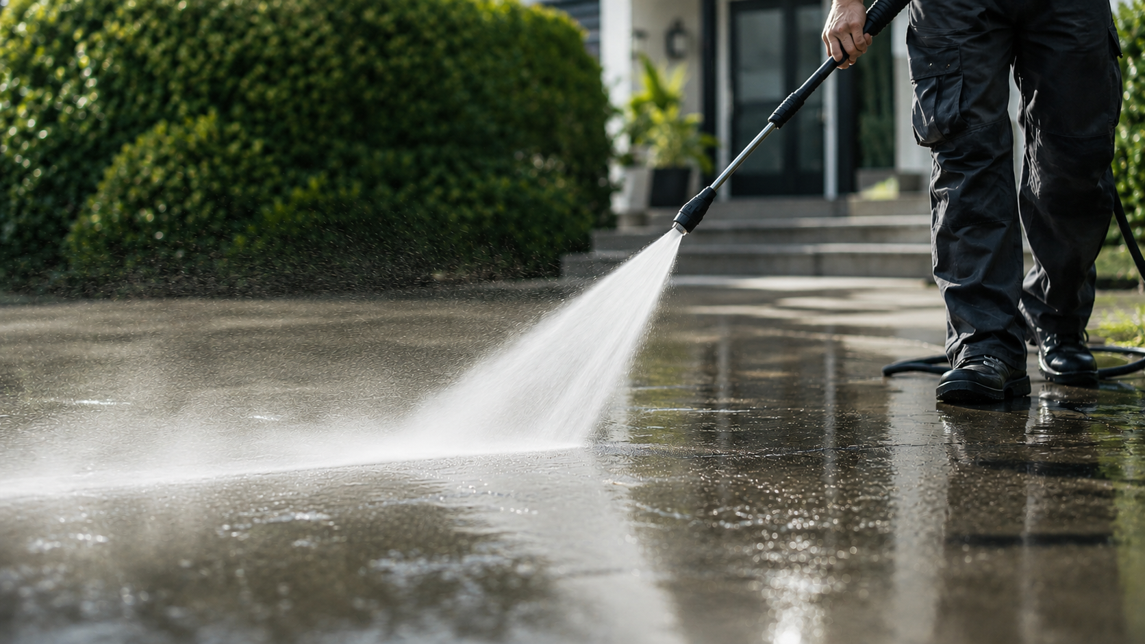 Professional pressure washing in action