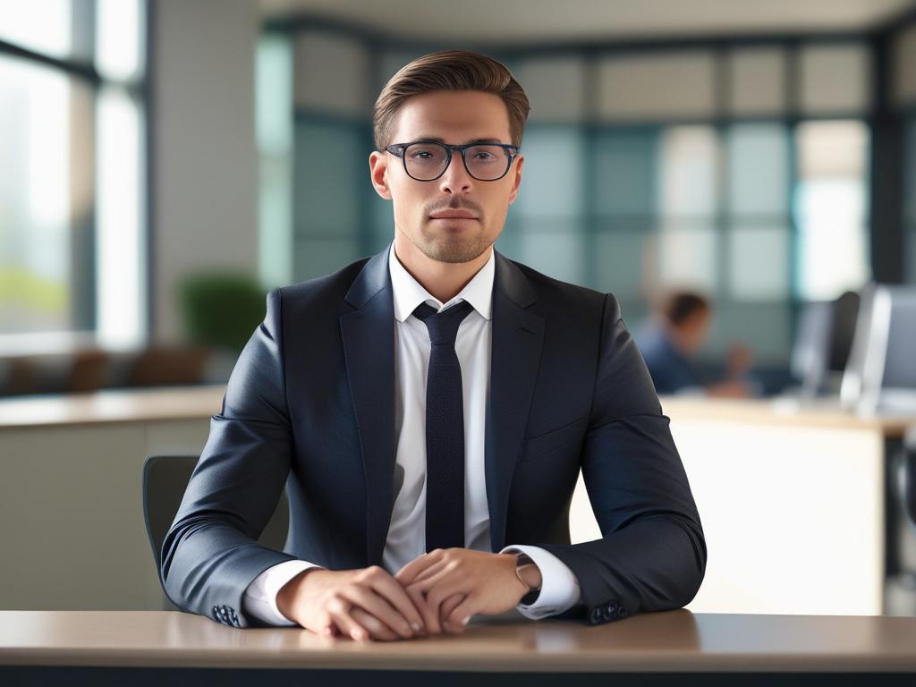 A realistic high-resolution close-up photo of a confident professional wearing business casual attire, symbolizing expertise in technology and education. The subject is seated at a modern workstation with a subtle blurred background of a collaborative office environment. Shot with a 45mm f/1.2 lens style, the image features soft natural lighting, highlighting the subject's focused expression. The color palette includes tones compatible with rgb(4, 104, 120), emphasizing professionalism and trust.