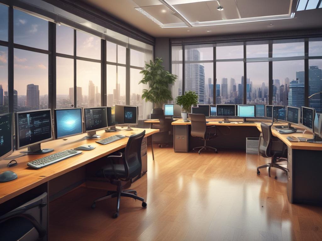 high-resolution web application development scene, realistic programming environment, modern workspace with computers, detailed coding screens, natural lighting, professional look style, RGB(50, 170, 39) accents