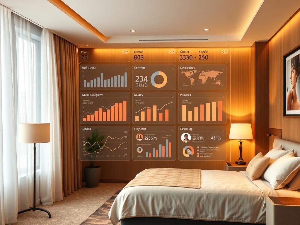 A detailed visual of a well organized hotel management system,
