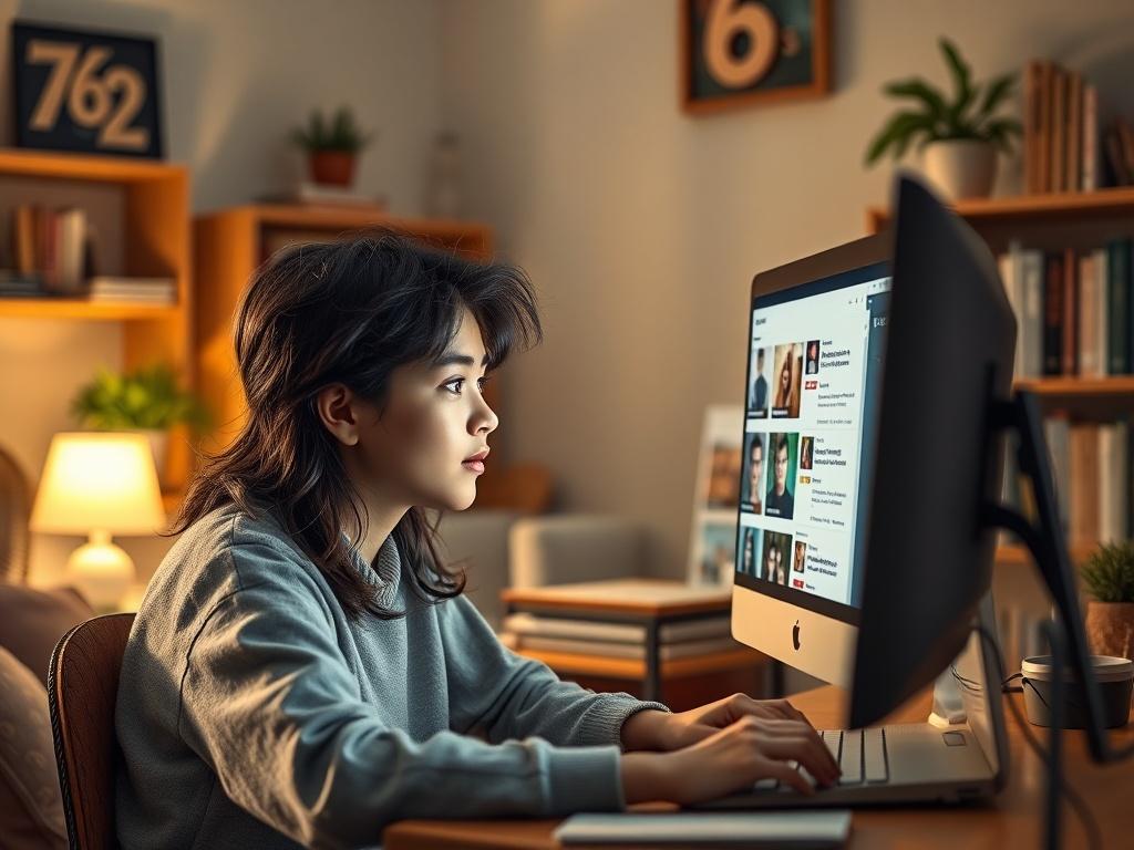 A warm image of a student looking at a computer