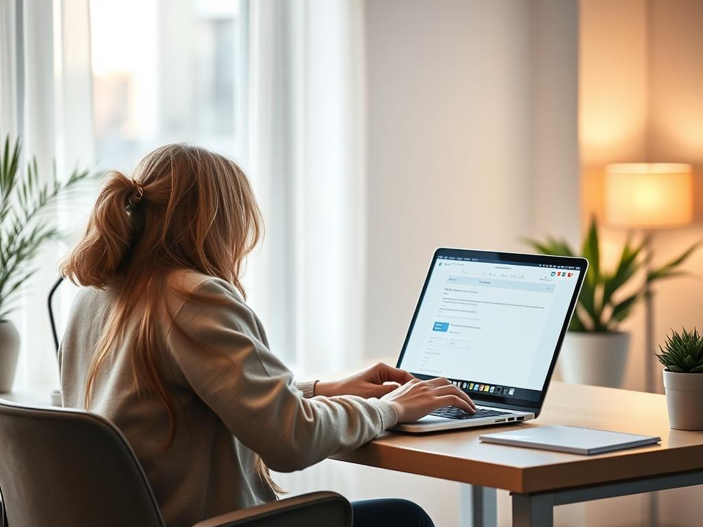 A serene image of a person sitting at a desk,