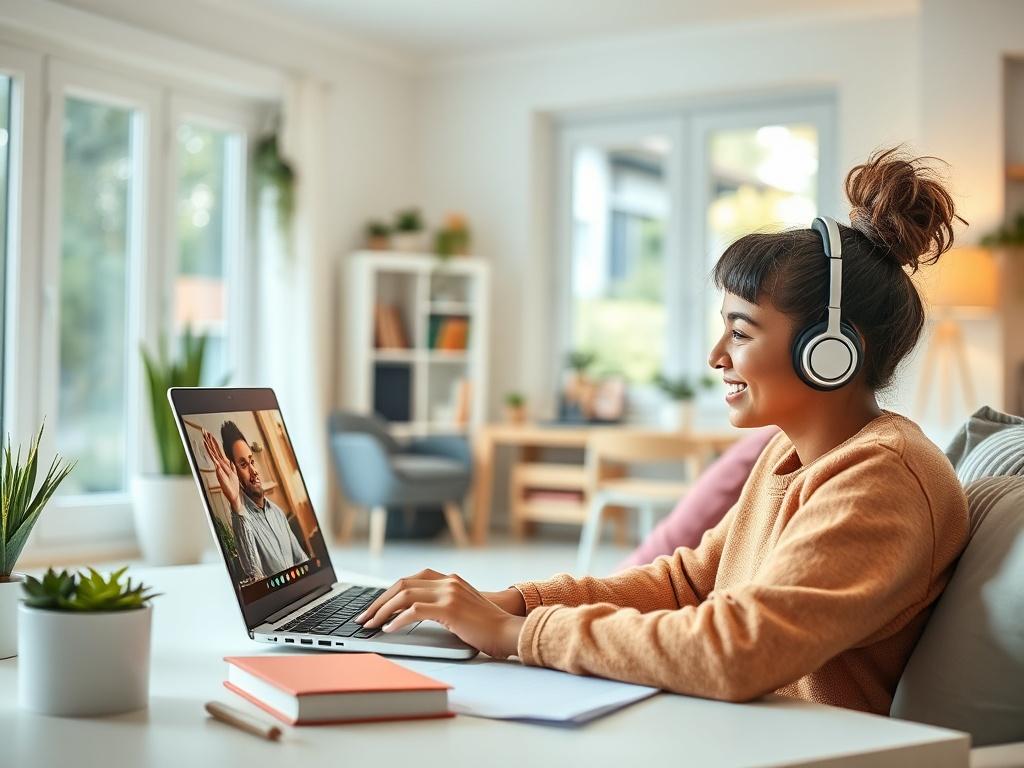 A vibrant image of a student engaging in a video
