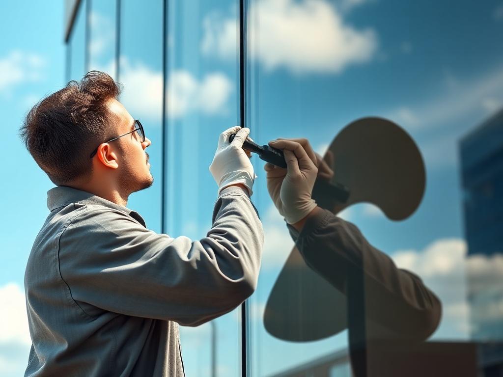 A close up shot of a professional applying window tint