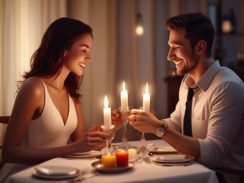 A cozy setting with two people enjoying a romantic dinner,