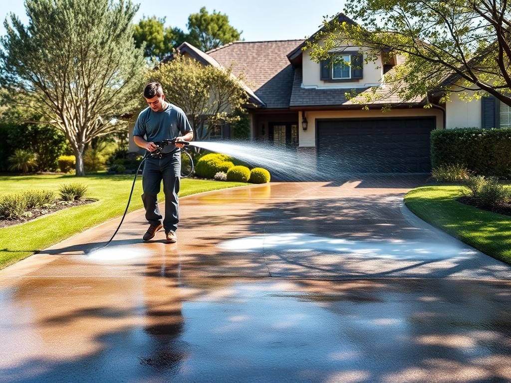 A realistic high resolution of a professional power washing team