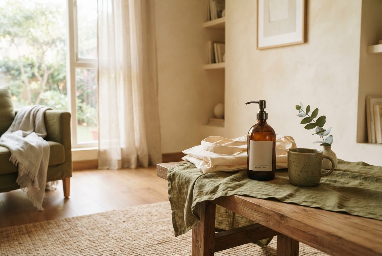 Sunlit, natural home with thoughtfully made everyday goods