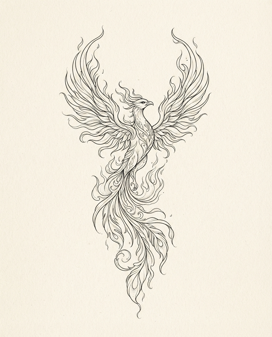 Ascending Phoenix — Fine Line tattoo design