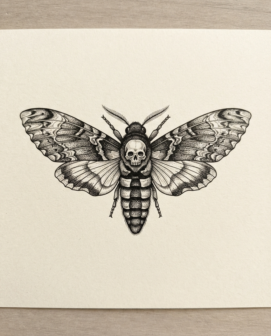 Death's-Head Moth — Fine Line / Engraving tattoo design