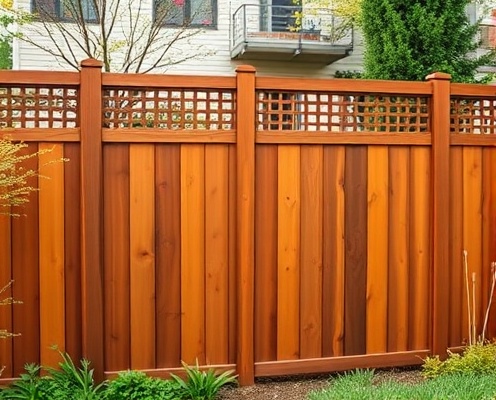 Wooden privacy fence with lattice