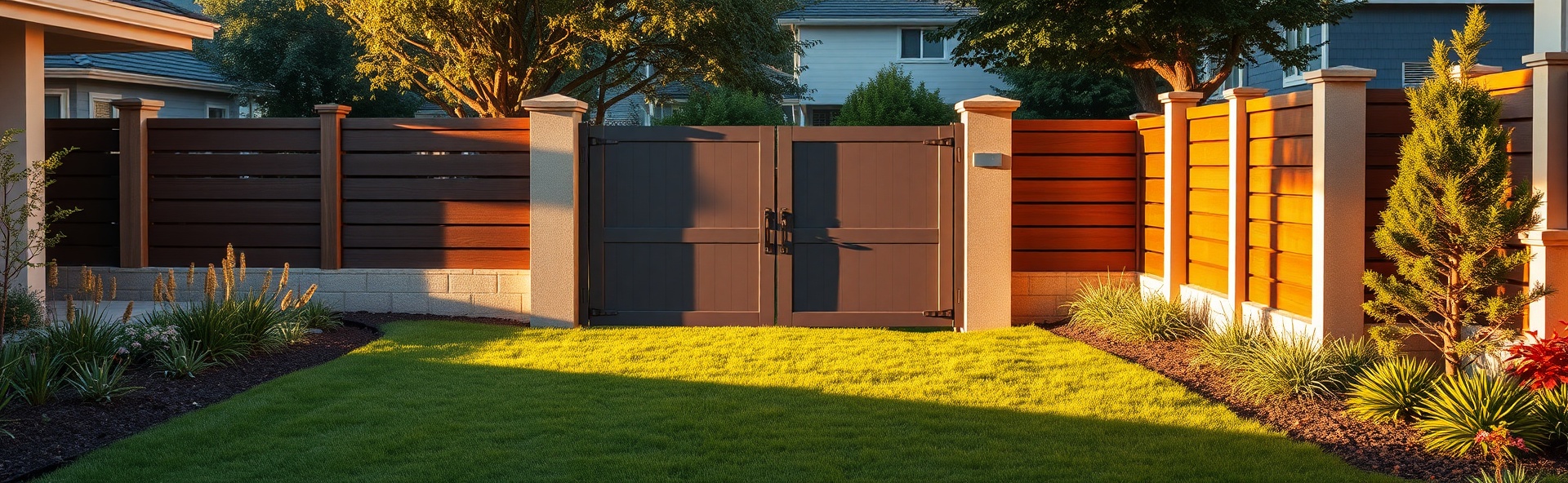 Professional fence installation in beautiful residential yard