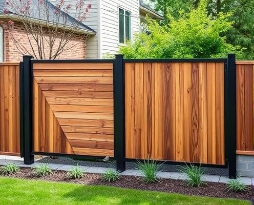 Modern steel and wood fence