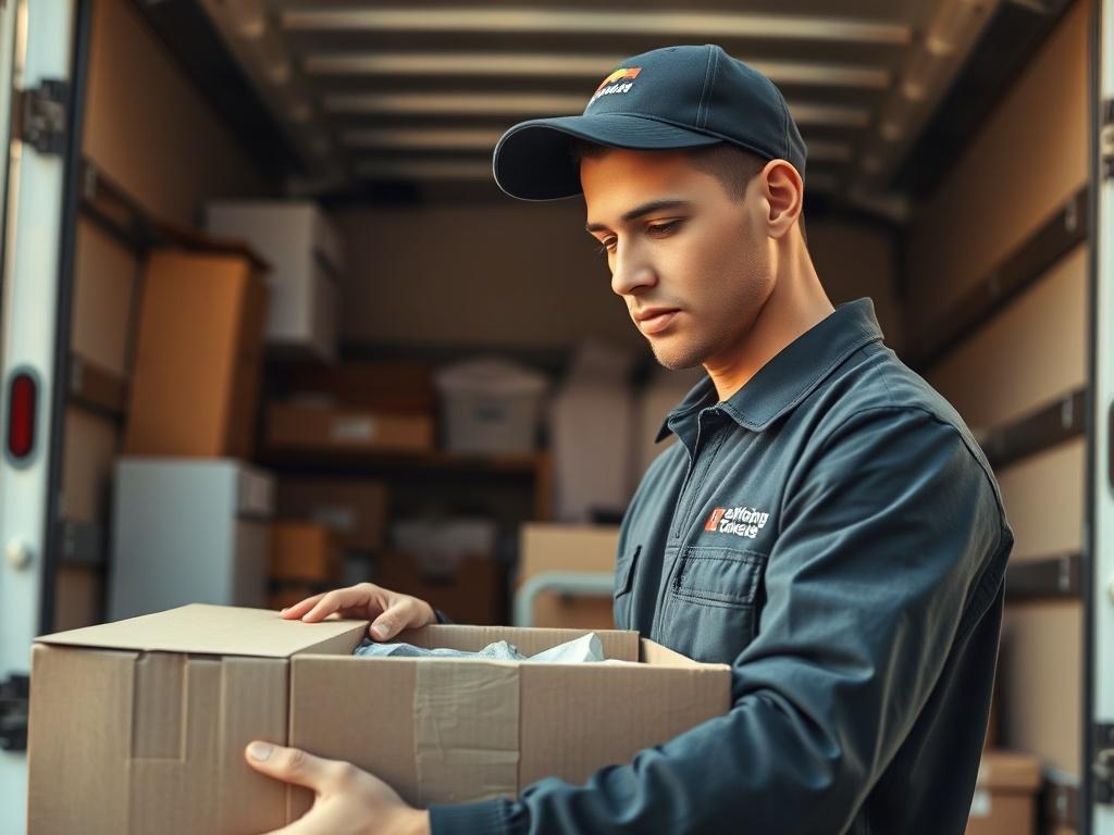 A close up shot of a professional mover in action,