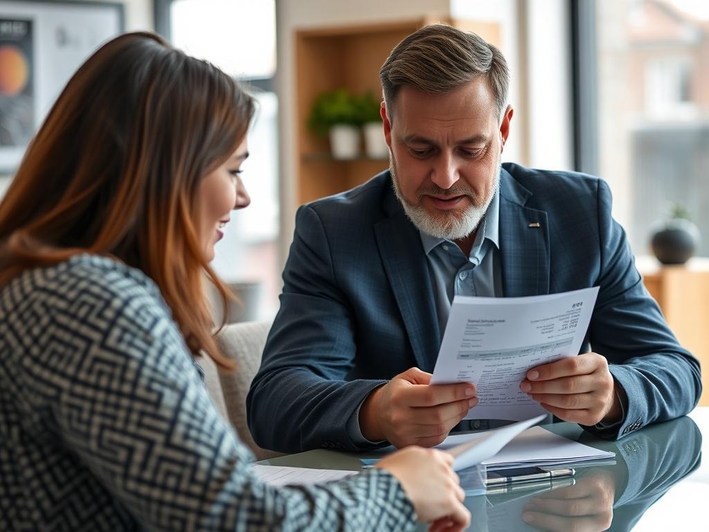 An inviting scene of a customer receiving a detailed quote from a Fast Any Moves Ltd representative at a bright, well-lit East Ham office. The image should emphasize clarity and professionalism, with paperwork and pricing details visible, set against a backdrop of a welcoming office environment.