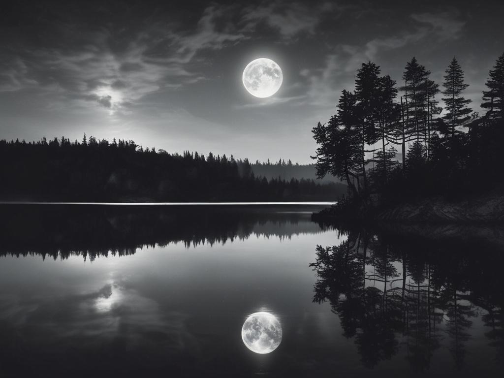 A high resolution of a serene landscape at night, featuring