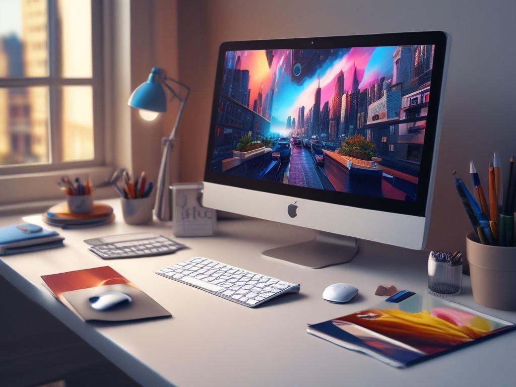 A professional designer working on a high resolution advertisement, focused