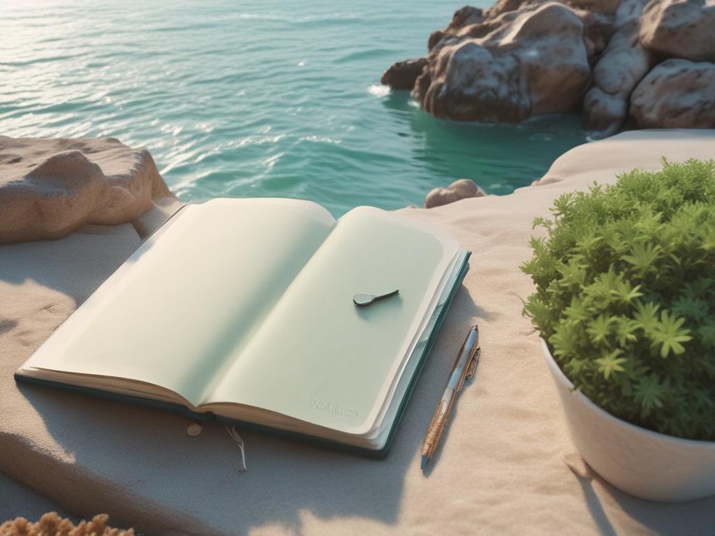 a calm jade toned financial goal setting journal on a